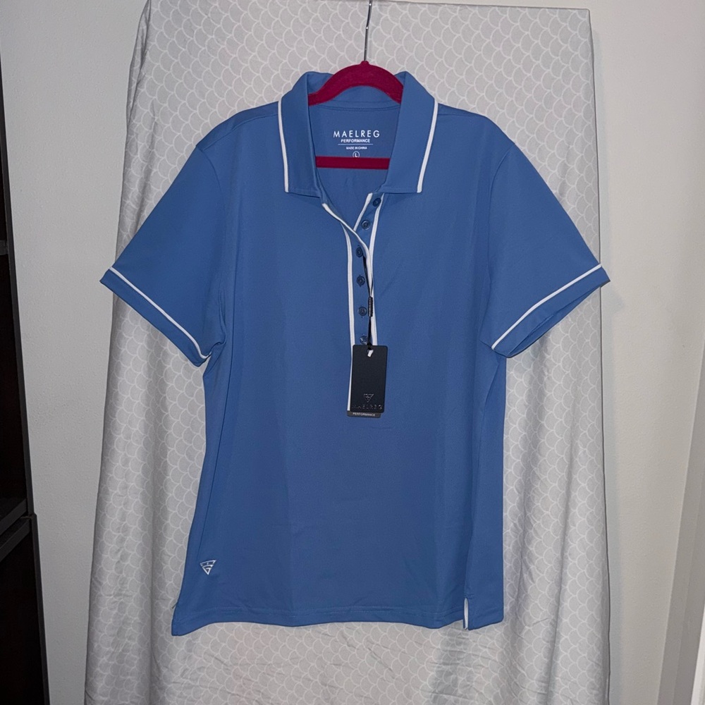 💚 SALE! NWT Blue Polo Shirt with White Trim L